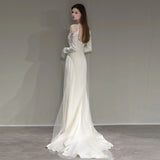 French Hepburn Light Wedding Dress Spring New Fish Tail Repair Slim Long Sleeves To Go Out Simple Yarn Evening Dress HZ0517