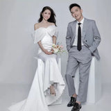 French Light Wedding Bow Bow Shoulder Dress Simple Travel Ultra-Fairy Fishtail Dress Korean Welcome Yarn HZ0517