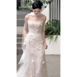 French Light Wedding Dress Sen Is Fairy Fishtail Sweet Bridal Flower Morning Robe Light Extravagant Breast Engagement Dress Yarn HZ0517
