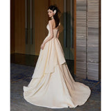 Brassing And Densate Light Wedding Dress Bride 2026 Sensine Simple Retro Dress White Engagement Welcome Yarn Dress HZ0517