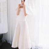 One-Word Shoulder Light Wedding Dress Small Simple Vertiny Bride Registration Betrothal Certificate Small White Dress Temperament Shot Morning Robe Woman HZ0517