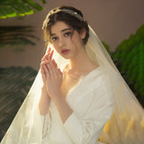 Sai [Vienna Dance Song] Light Wedding 2026 Spring New French Vintage Long Sleeve V-Neck Tailed Wedding HZ0517