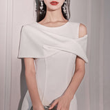 White Banquet Temperament Host Evening Dress Holiday Dress Famous Birthday Party Dress HZ0517