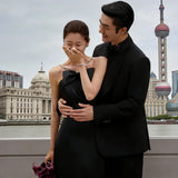 Black Light Wedding Dress Slings Long Slim Slimming Back To Shoot The Bride's Engagement Dress Studio To Take Pictures HZ0517