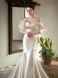Scensing Light Wedding Dress 2026 New Bride's Shoulder Retro Fishtail Simple Temperament Elegant Wedding Dress HZ0517