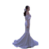 The Linden Face Shoulder Light Wedding Dress Super Xiansen White Small Tail Go Out Yarn Temperament Fishtail Shawl Evening Dress Spring HZ0517