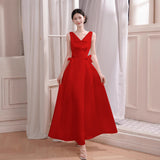 French White V Collar Sleeveless Light Wedding Dress Simple Sen Temperament Tidive Engagement Certificate Small Dress Can Wear Small White Dress Every Day HZ0517
