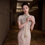 New Chinese Cheongsam Toasting Bride 2026 New Improved Wedding Engagement Dress Dress Women's High Sense Winter HZ0517