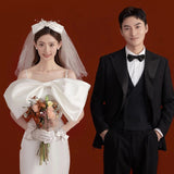 French Sling Light Wedding Dress Bridal Bridal Sen Tie Simple Super Fairy Bow Vertebry Fishtail Go Out Yarn Small Tail Dress HZ0517