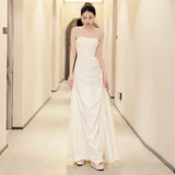 French Long-Sleeved Light Wedding Dress Bridal Temperament Simple Retro Fascling Yarn HZ0517