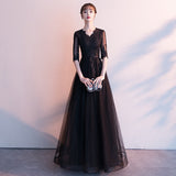 Temperament Evening Dress Women 2026 New Summer Banquet Elegant Long Black Annual Meeting Dress Dress HZ0517
