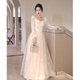 French Champagne Evening Dress 2026 New Light Luxury Temperament Annual Art Dress Adult Ceremony Banquet Princess Dress HZ0517