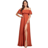 New One-Character Collar Solid-Colored Dress Sleeveless Long-Sleeved-Sided Chiffon Evening Dress Open Skirt HZ0517