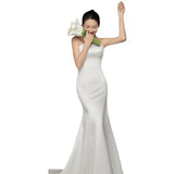 Scenic Face Light Wedding Dress Sexy Chest Repair Fishtail French Simple Bridal Evening Dress Female Family Travel Yarn HZ0517