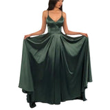 Deep V-Necked Green Elegant Open-Fork Evening Dress Dress Dress HZ0517