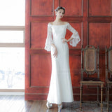 The New Light Wedding Dress Lace Temperament Word Shoulder Sen Series Super Fairy Simple Korean Bride Wedding Travel Dress HZ0517
