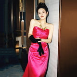 New Chinese Bridal Tset Bra Light Wedding Dress Red Evening Dress Vintage Yarn Showing Skinny Tail Morning Robe HZ0517