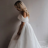 2026 Yarn Face Shoulder Dress Fashion Simple Goddess Open Small Party Dinner Bride Travel Photo Wedding Dress HZ0517
