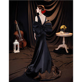 Temperament Famous Black Dingy Evening Dress 2026 New Simple Fashion Show Year Tail Dress HZ0517