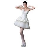 French Light Wedding Dress Small Simple Niche Scarves Small White Skirt Short Go Out Yarn And Yarn Noodle Engagement Dress HZ0517