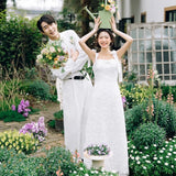 French Travel Shot Wedding Dress Bride Simple Sen Lace Slings Go Out Yarn License Small White Dress Engagement Dress Dress HZ0517