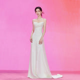 French Light Wedding Dress Bride Simple Breast-Shape With Demeanor Super Fairyen Beauty Bride Go Out To Yarn Welcome Wedding Dress HZ0517