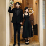 French Light Wedding Dress Black Sling Simple Small Individual Dress Adult Party Can Wear Evening Dress HZ0517