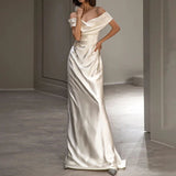 French White Shoulder Light Wedding Dress Morning Robe And Fasing Bridal Wedding Welcome Dinner Party Toast Evening Dress HZ0517