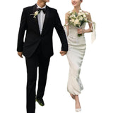 One-Word Shoulder Light Wedding Dress French 2026 New Winter Densant Bridal Yarn Slings Small Dress HZ0517