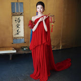 Red One-Shoulder Morning Robe Female Bride High Sense Small Simple Engagement Evening Dress Temperament Light Luxury Wedding Toaster HZ0517