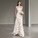 High-End White Lace Sling Light Wedding Dress Heavyweight Tug Tail Fishtail Skirt Slim Skinny Engagement Evening Dress HZ0517
