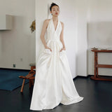 French Hanging Neck Light Wedding Dress Simple High-End Feeling Bride Bare Back Engagement Dress Welcome Out Of The Yarn Elegant HZ0517