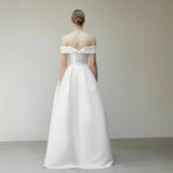 Korean Version Of A Word Shoulder Light Wedding Dress 2025 New Temperament Long French Simple Bride Welcome To The Set Of The Wedding Dress HZ0517