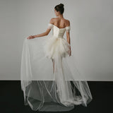 French Word Shoulder Light Wedding Dress New Denswear Certificate Registration Niche White Short Engagement Small Dress HZ0517