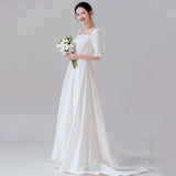 French Mid-Sleeved Light Wedding Dress 2026 Spring New White Simple Density Tail Wedding Welcome Yarn HZ0517
