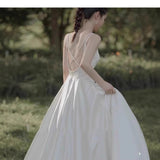 Sing Noodles Go Out Yarn French Light Wedding Dress White Sling Simple Bride Wedding Trip Certificate Registration Dress Dress Woman HZ0517