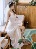 French Word Shoulder Light Wedding Dress 2026 New Bride Simple Vertine Face To Go Out To Welcome Yarn Super Fairy High Open Fork Dress HZ0517