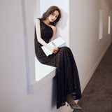 Black Evening Dress Women 2026 Shoulder Squins Smelly Dresses Banquet Temperament Party Dresses HZ0517