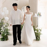 Sen Is Sweet Square Collared Wedding Dress Simple Engagement Dress Welcome Lawn Wedding Dress Master Wedding Certificate Small White Dress HZ0517