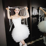 Bride Morning Robe Toast Suit 2026 Summer New Engagement Ponmp Dress Light Wedding Dress White Fairy Princess Dress HZ0517