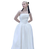 French One-Word Shoulder-To-Shoulder-To-Heart Evening Dress Dress 2025 New White Long-Term Collection Waist-Width Temperament Sleeveless Travel Shot Light Wedding Dress HZ0517
