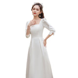 Certificate Registration French Light Wedding Dress 2026 New White Dress Bridesmaids Long-Sleeved Engagement Dress Woman HZ0517