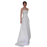French-Style Seduced Light Wedding Dress Noodles Small Brased Boobs Are Simple White Small Tail Welcome Dress Bride Go Out Yarn HZ0517