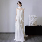 French Light Wedding Dress Bride Simple Niche High-End Feeld Daffron Go Out Of The Yarn Series Super Fairy Small Tail Welcome Dress HZ0517