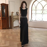 Suspension Black Long Simple Evening Dress 2026 New Dinner Style Temperament Thin Dress HZ0517