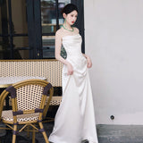 French-Style Lindened Bridal Temperament High-Level Sense Of Simple Shoulder Welcome Out Yarn White Fishtail Dress HZ0517