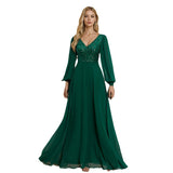 Dress 2026 New Double V-Neck Beads Spliced Chiffon A-Word Swing Full-Line Party Evening Dress Dress HZ0517