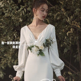 French Light Wedding Dress 2026 New Bridal Temperament With Long-Sleeved Retro Small Japanese And Korean Evening Dress Woman HZ0517