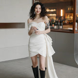 Morning Robe Light Wedding Dress Short Sexy Bosom Out Yarn Exterior Travel French Birthday License Small White Dress HZ0517