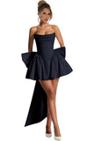 New One-Word Shoulder-To-Shoulder Evening Dress Bow Dress Short Ball Birthday Dress HZ0517
